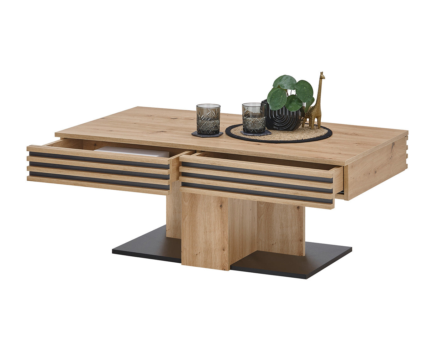 Luara Couchtisch 110x60 cm Lamellenmuster Artisan Eiche Dekor / Schwarz