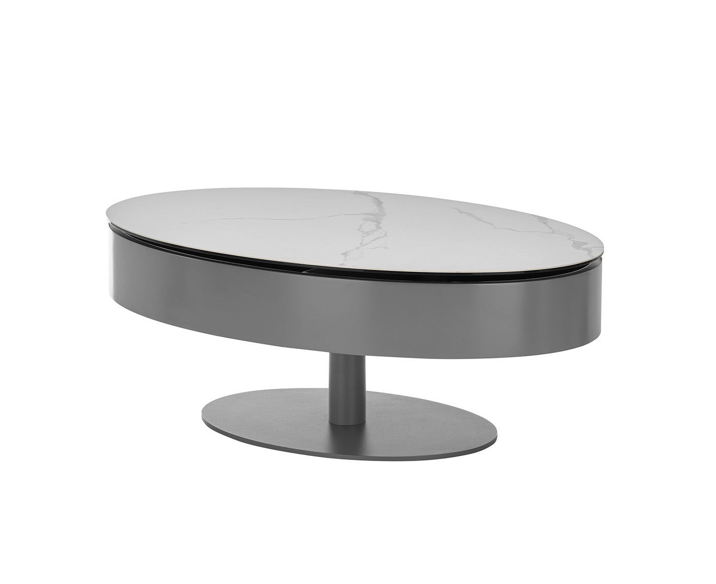 Sinisa Couchtisch oval Aufdrehbar, 110x70 cm Keramik Weiß