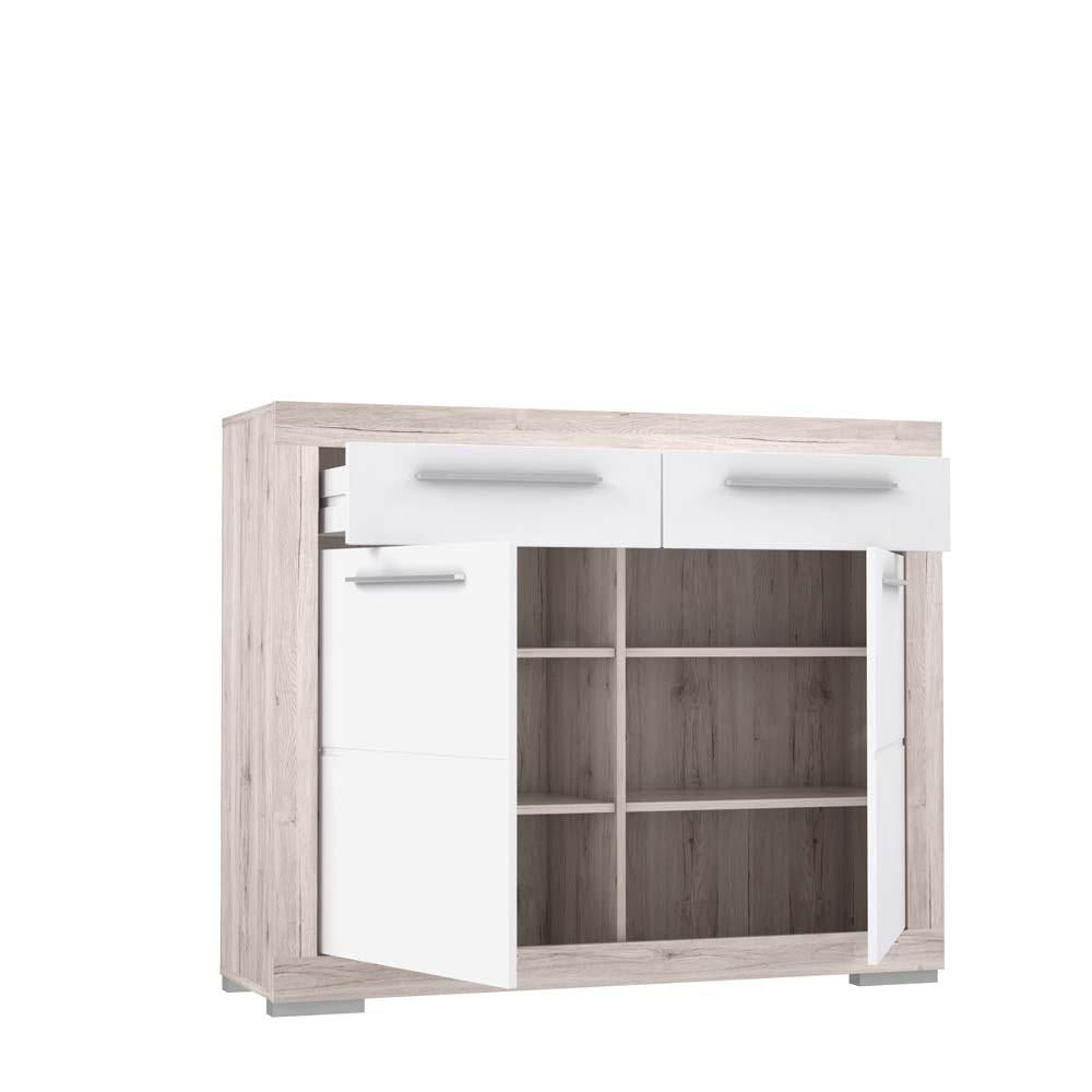 AVIGNON Schuhschrank Sandeiche / Weiß Hochglanz