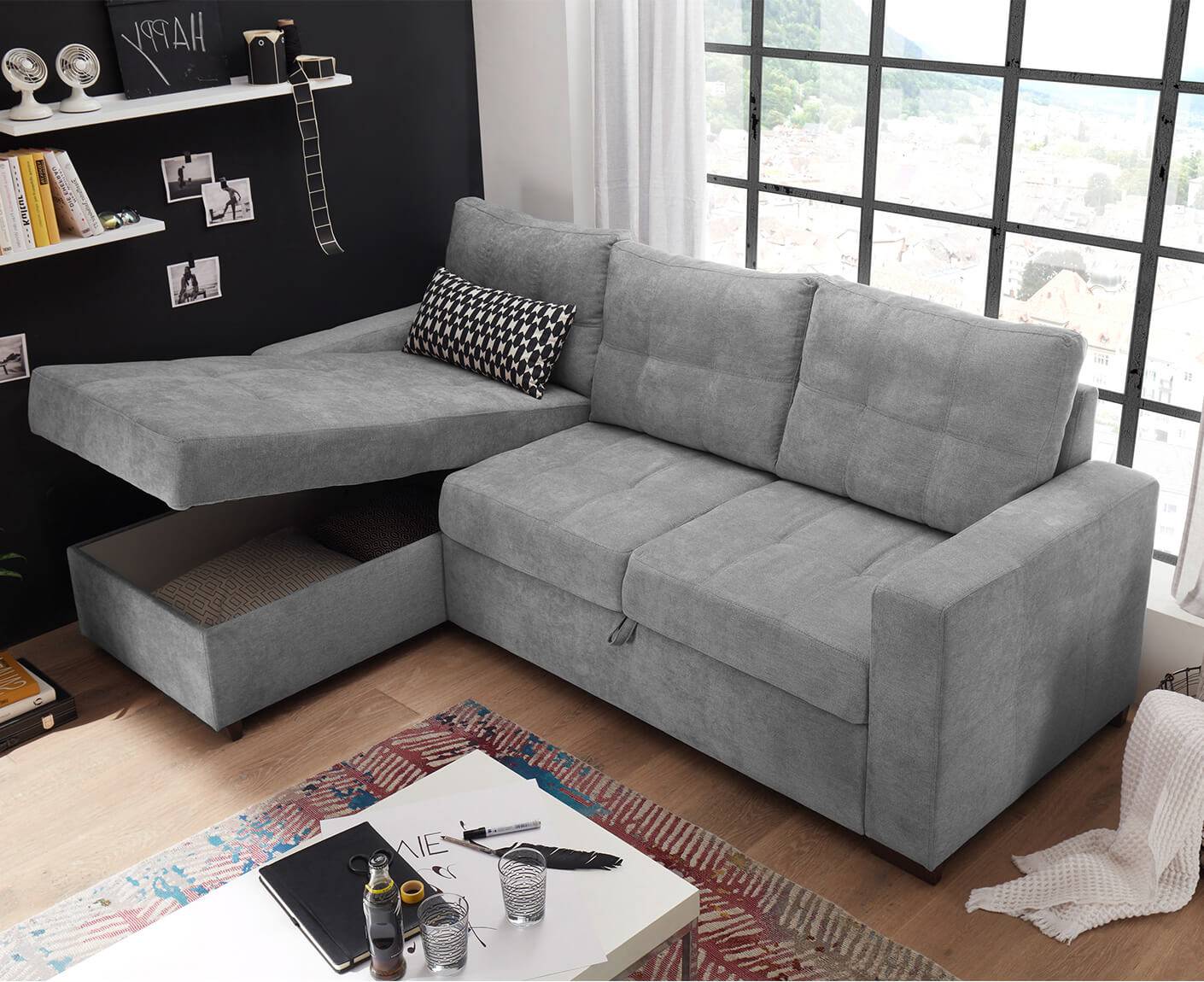 Adone Ecksofa 230 x 154 cm, mit Schlaffunktion & Bettkasten - Voelpe