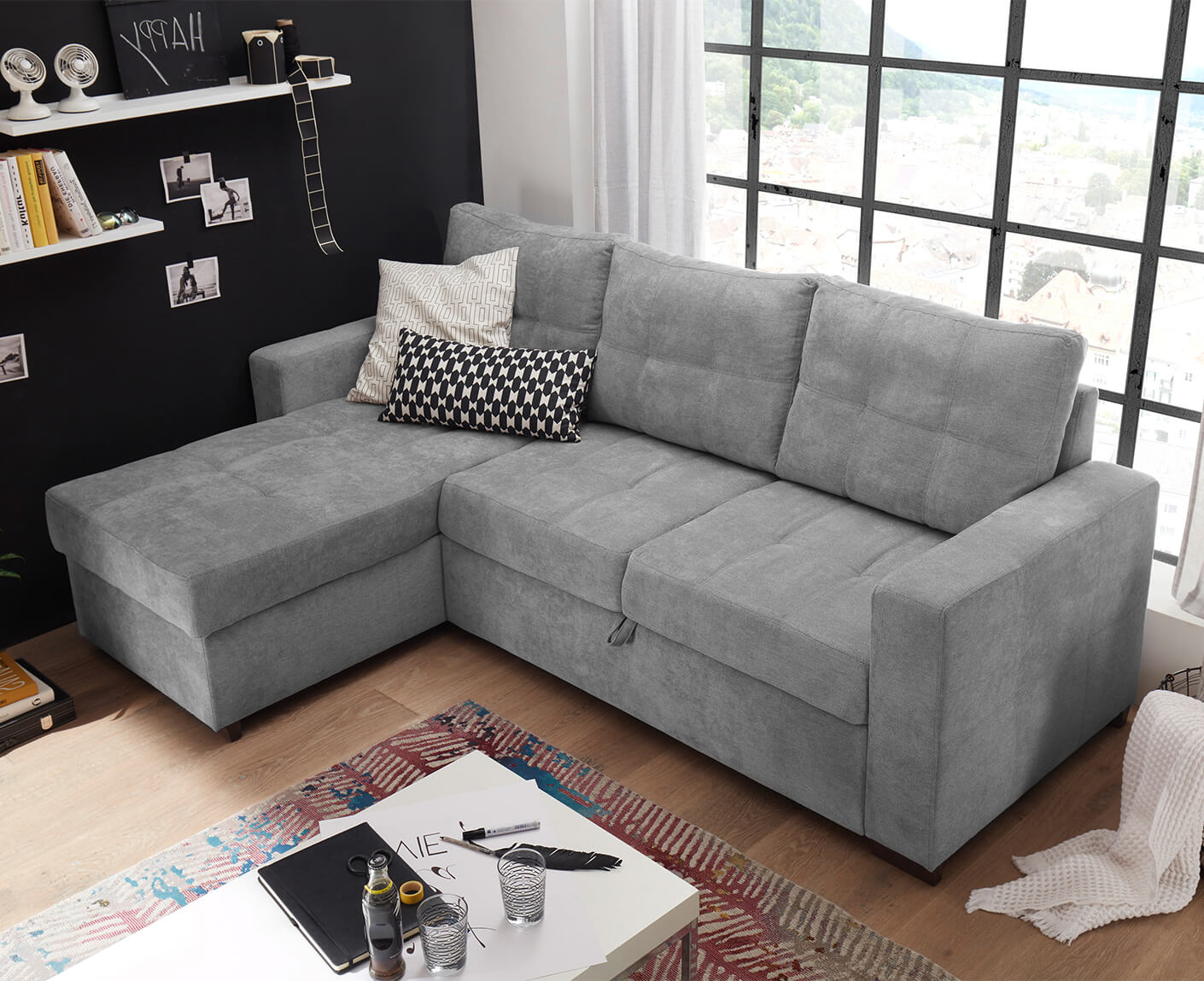 Adone Ecksofa 230 x 154 cm, mit Schlaffunktion & Bettkasten - Voelpe