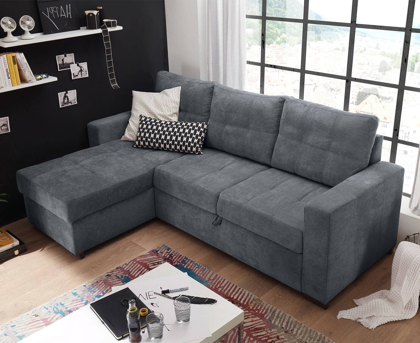 Adone Ecksofa 230 x 154 cm, mit Schlaffunktion & Bettkasten - Voelpe