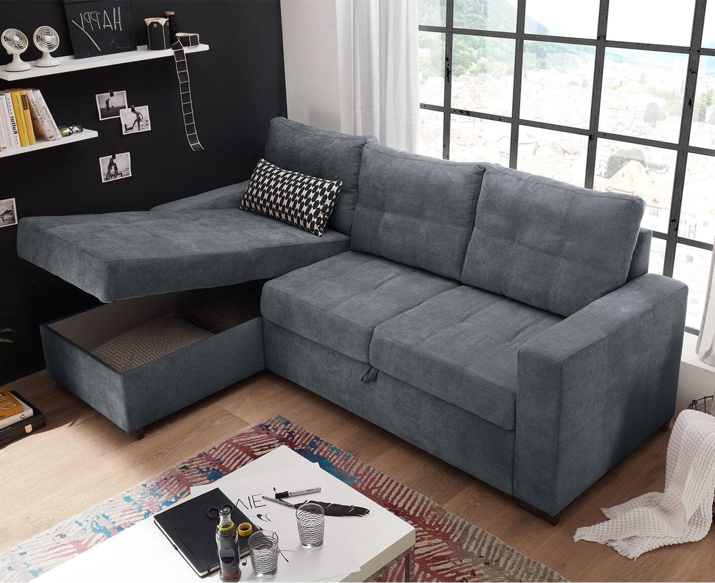 Adone Ecksofa 230 x 154 cm, mit Schlaffunktion & Bettkasten - Voelpe