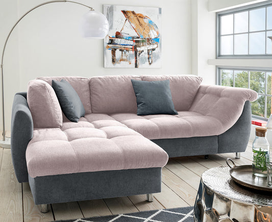 Avellino Ecksofa 250 x 190 cm, mit ausziehbarer Liegefläche, Microvelour zweifarbig