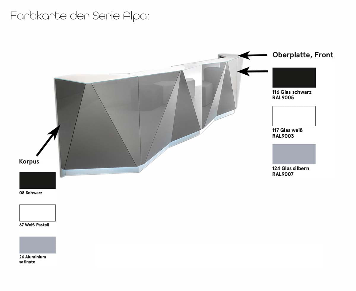 Alpa Empfangstheke 2, 365x94 cm 3-tlg. gerade Schwarz