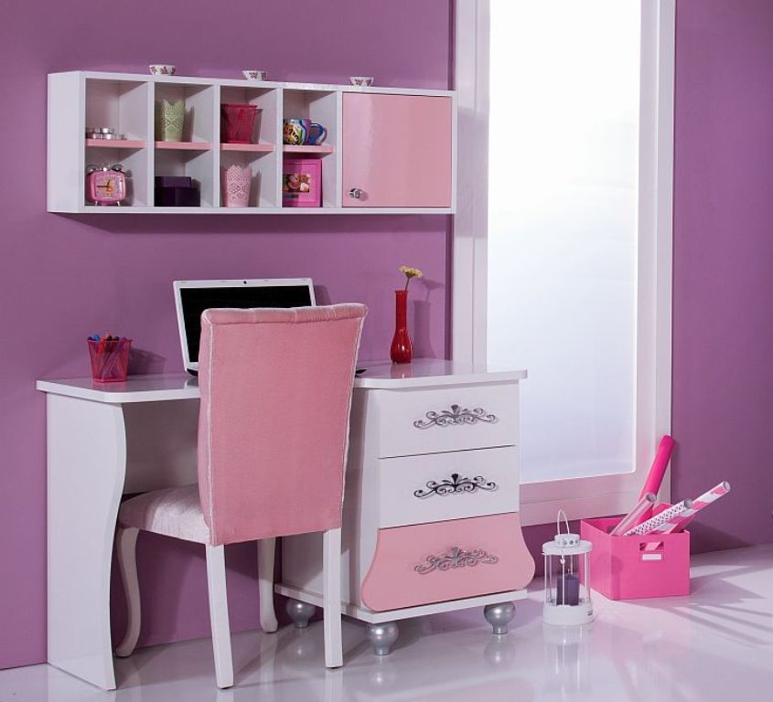 ANASTASIA PINK Schreibtisch Kinderschreibtisch Pink / Weiß