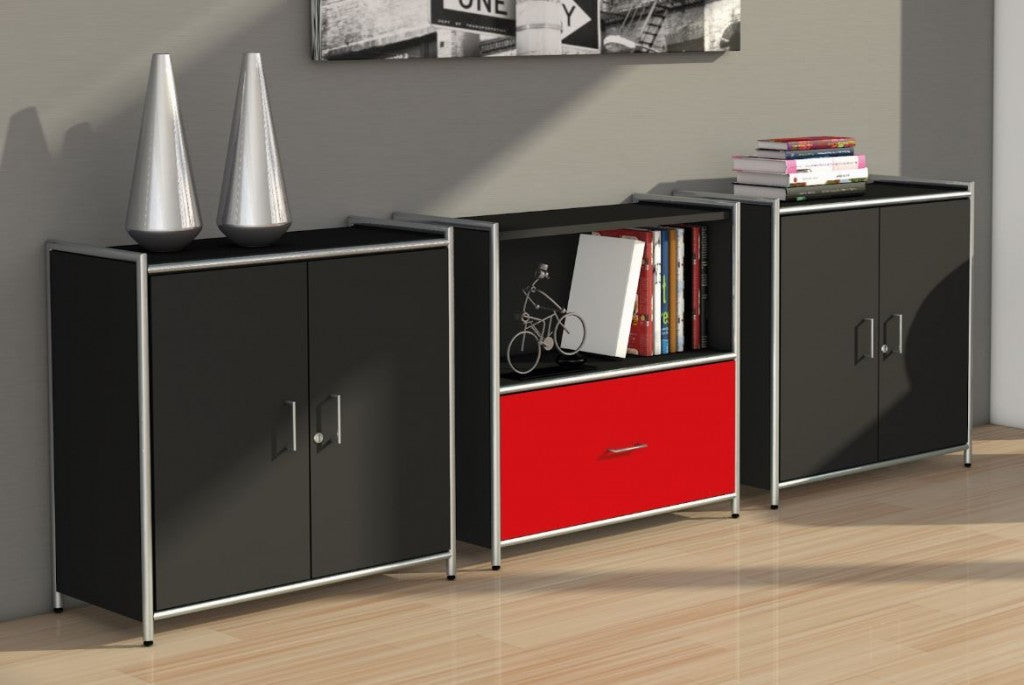 ARTLINE TYP15 Sideboard 2 OH Regal Sideboard Büroregal Regalwand Anthrazit/Rot