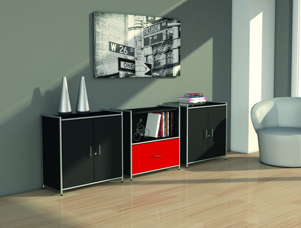 ARTLINE TYP15 Sideboard 2 OH Regal Sideboard Büroregal Regalwand Anthrazit/Rot