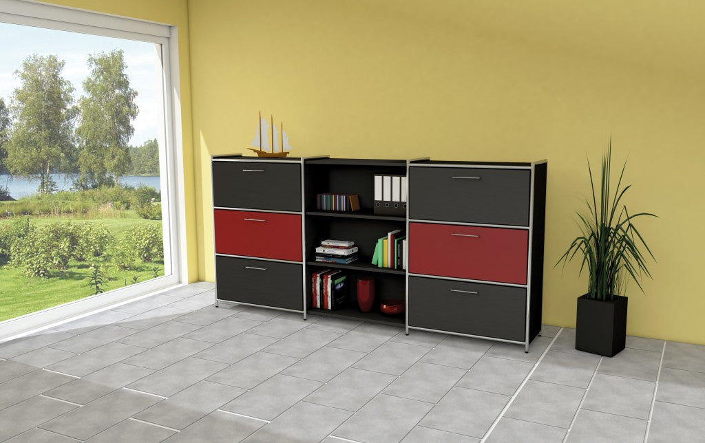 ARTLINE TYP19 Highboard 3 OH Regal Sideboard Büroregal Regalwand Anthrazit/Rot