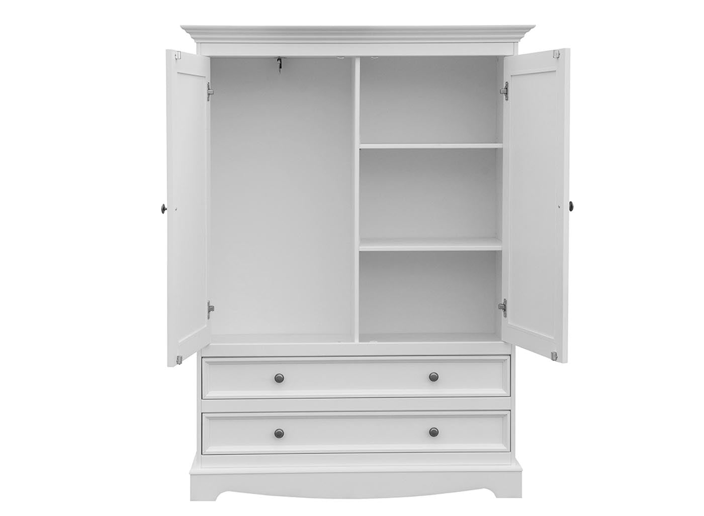 Belluno Elegante Massivholz Kleiderschrank 2-türig mit Schubladen Weiß/Walnuss