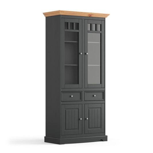 Belluno Elegante Massivholz Standvitrine Grafit / Kiefer