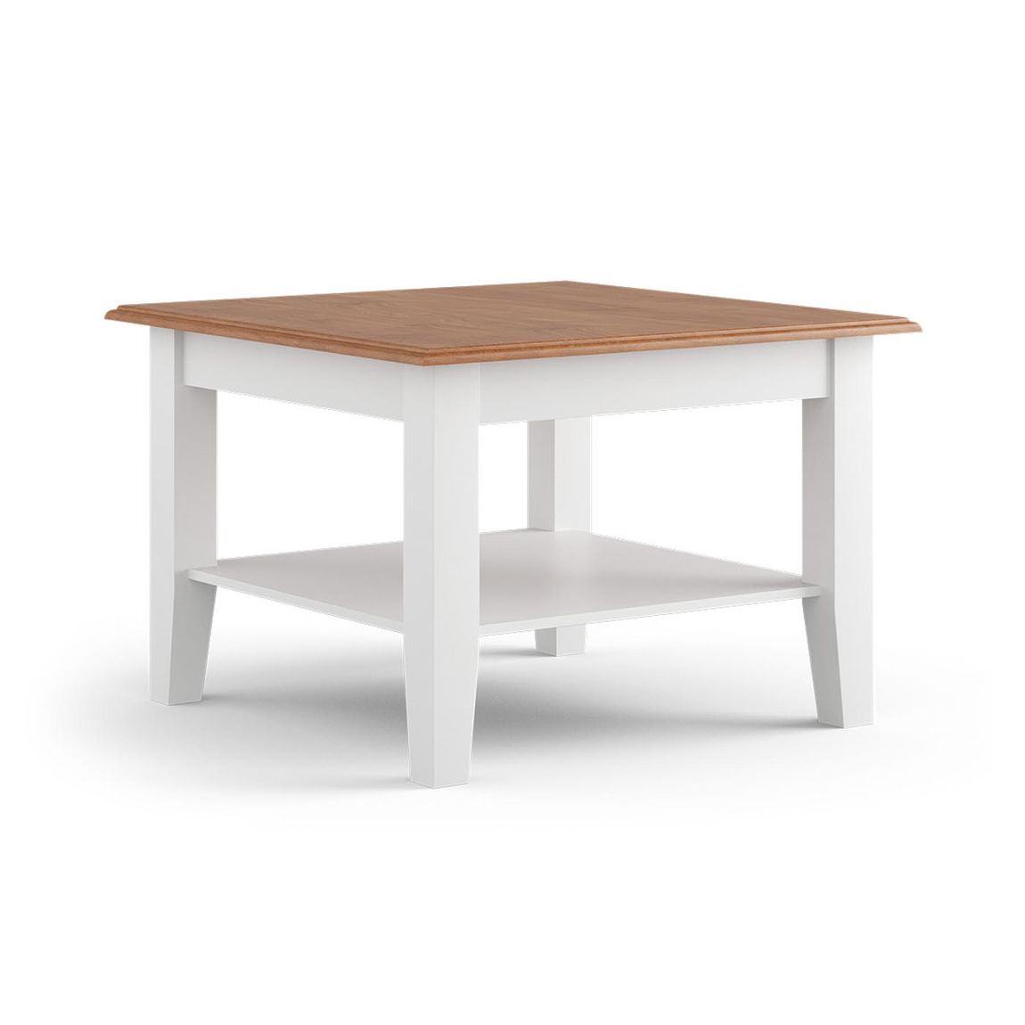 Belluno Elegante Massivholz Couchtisch 70x70 cm Weiß/Eiche