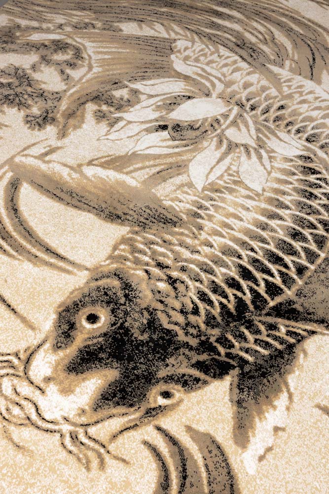 THE LEGEND OF KOI Teppich mit Print 160x230 Beige / Schwarz / Grau