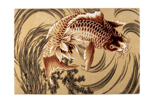 THE LEGEND OF KOI Teppich mit Print 160x230 Beige / Orangerot - Voelpe