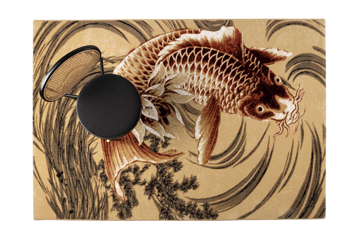 THE LEGEND OF KOI Teppich mit Print 160x230 Beige / Orangerot - Voelpe