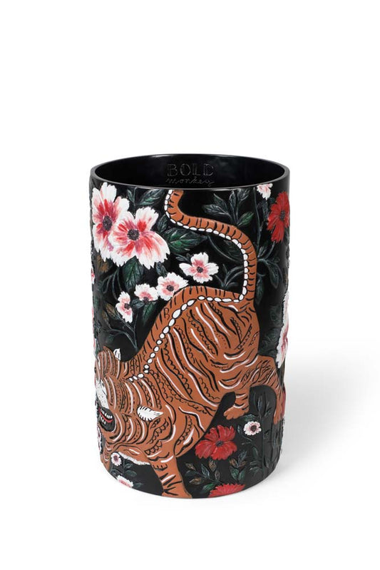 SONGS OF THE NIGHT TIGER Vase, handbemaltes Tiger Motiv - Voelpe