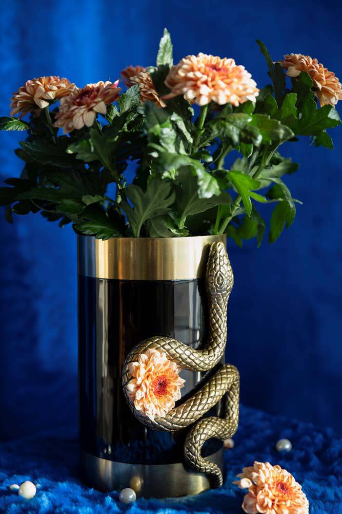 NEVER HURT A SNAKE Vase M Schwarz / Gold - Voelpe