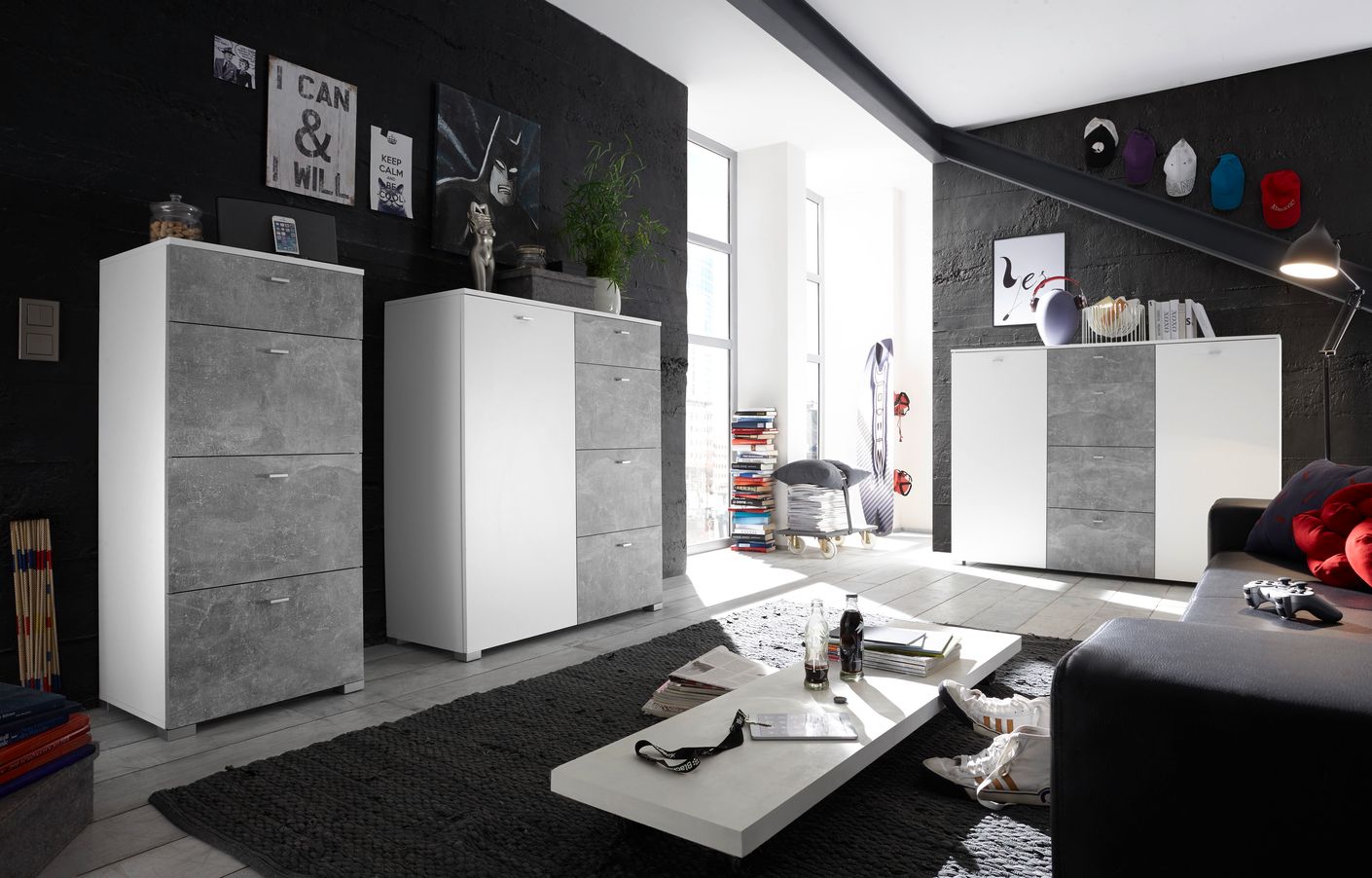 BALCONY Sideboard Kommode Anrichte Wohnzimmer D Weiß / Beton