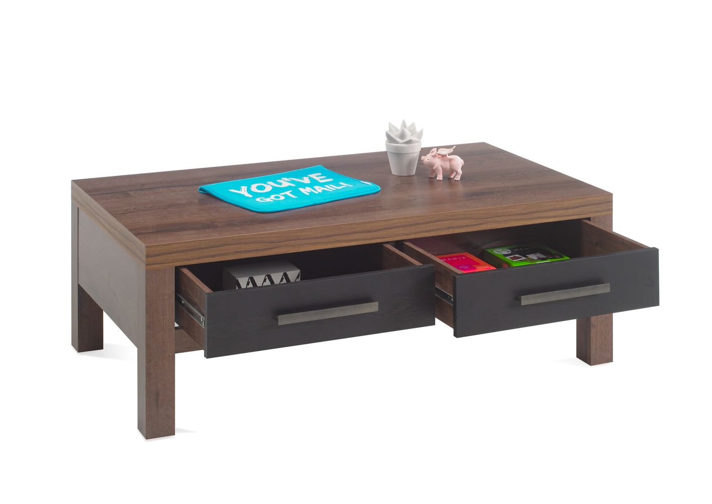 21766 Couchtisch mit 2 Schubladen, 110 cm Eiche Canyon / Schwarz