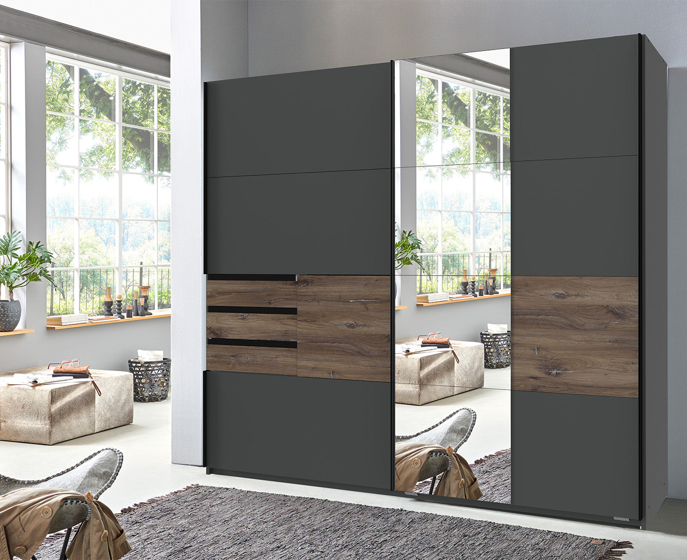 Bamberg Kleiderschrank Schwebetürenschrank mit Spiegel 2-türig 180 cm