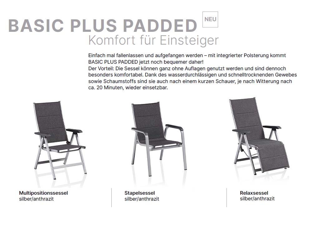 Kettler Basic Plus Padded Multipositionssessel Silber / Anthrazit - Voelpe