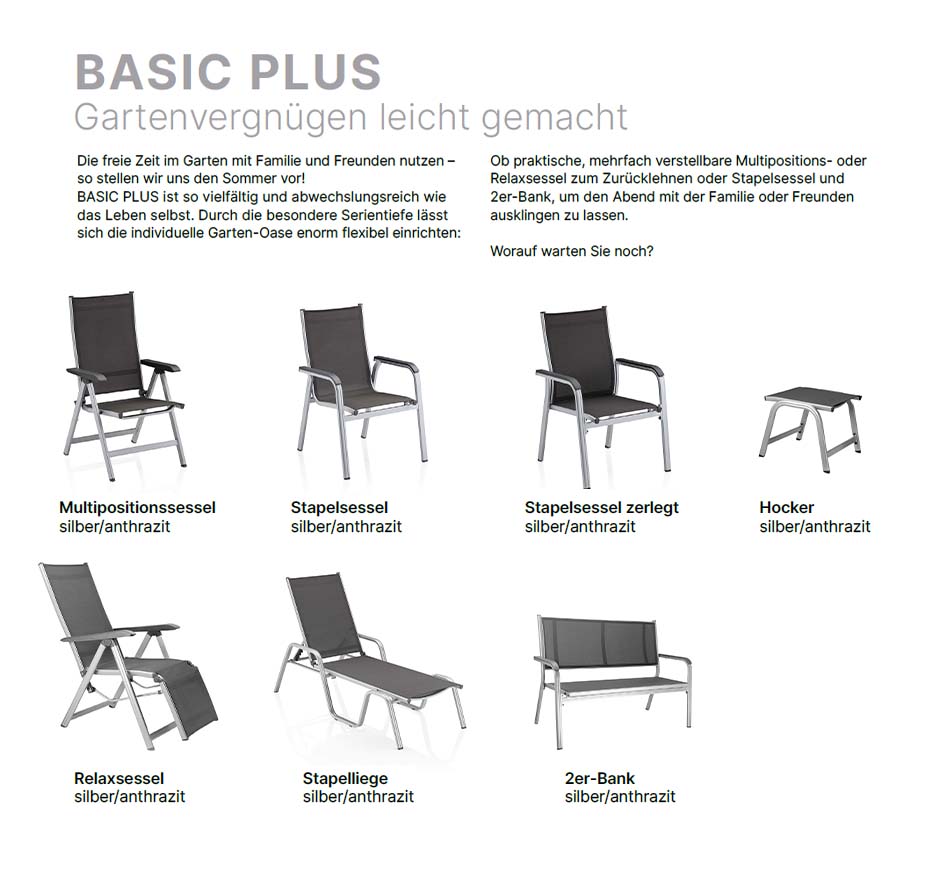 Kettler Basic Plus Multipositionssessel Silber / Anthrazit - Voelpe