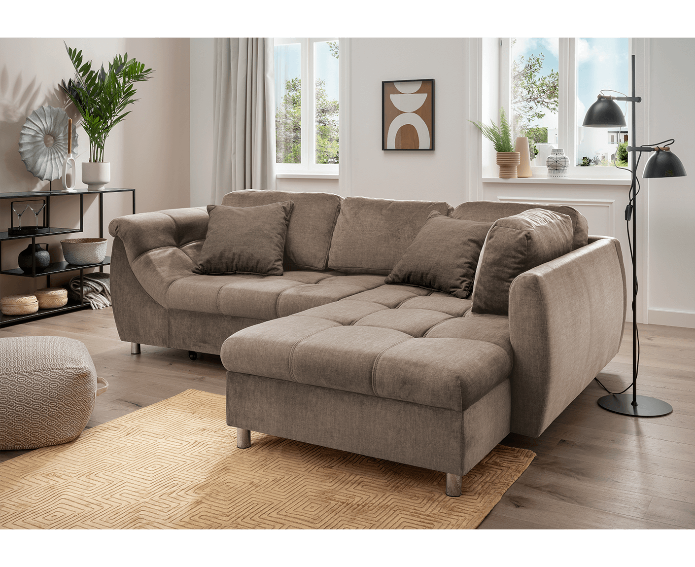 Avellino Ecksofa 250 x 190 cm, mit ausziehbarer Liegefläche, Webstoff