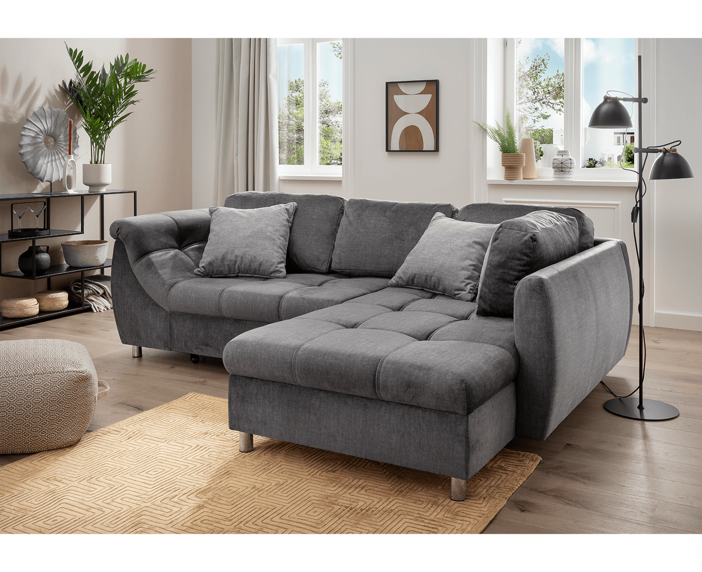Avellino Ecksofa 250 x 190 cm, mit ausziehbarer Liegefläche, Webstoff