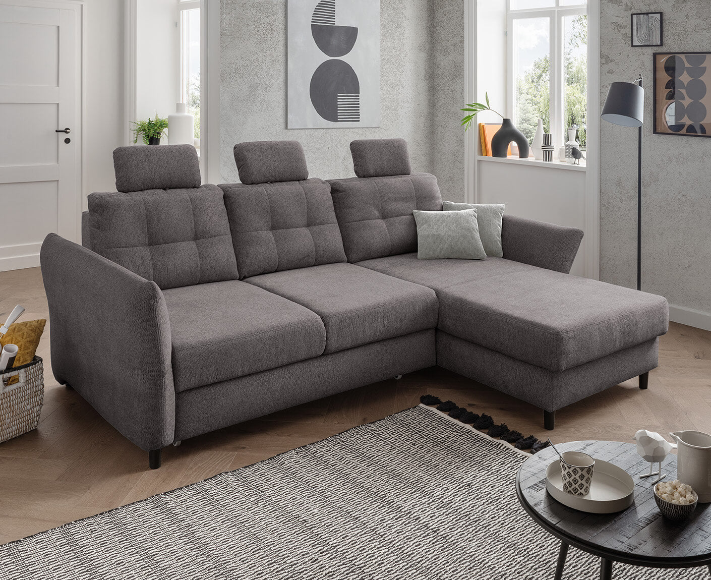 Bergamo Ecksofa 250 - 280 x 176 cm, mit Schlaffunktion und Bettkasten, Corto