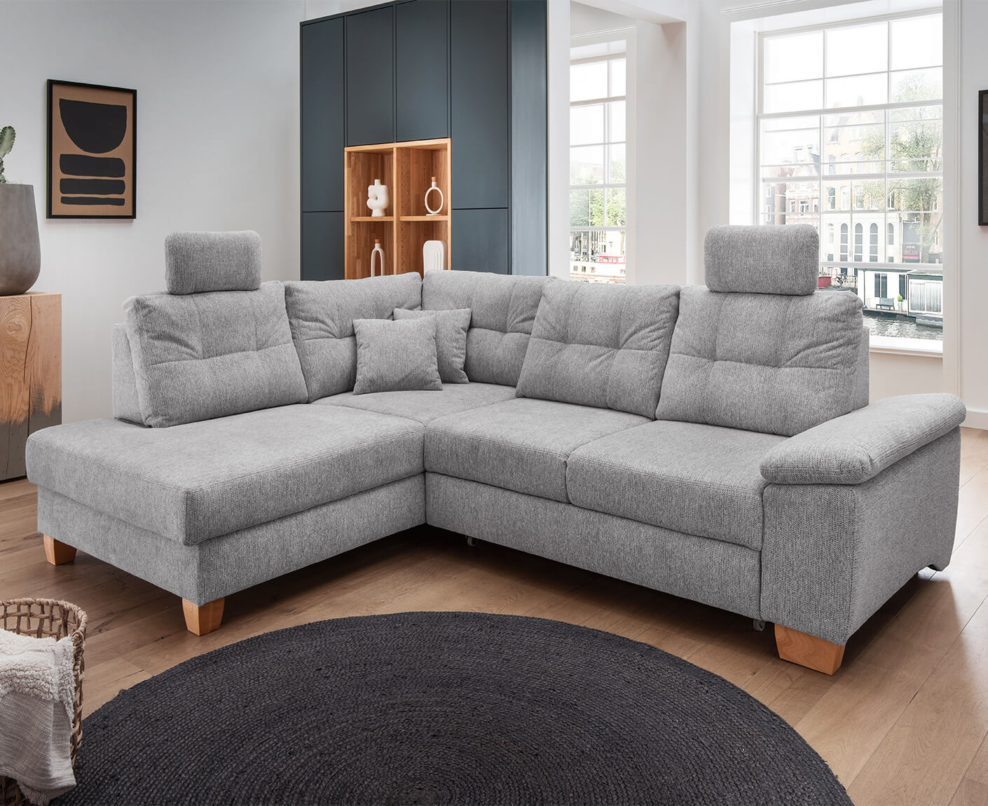 Bergamo Ecksofa 206 x 264 cm, mit Schlaffunktion und Bettkasten, Corto