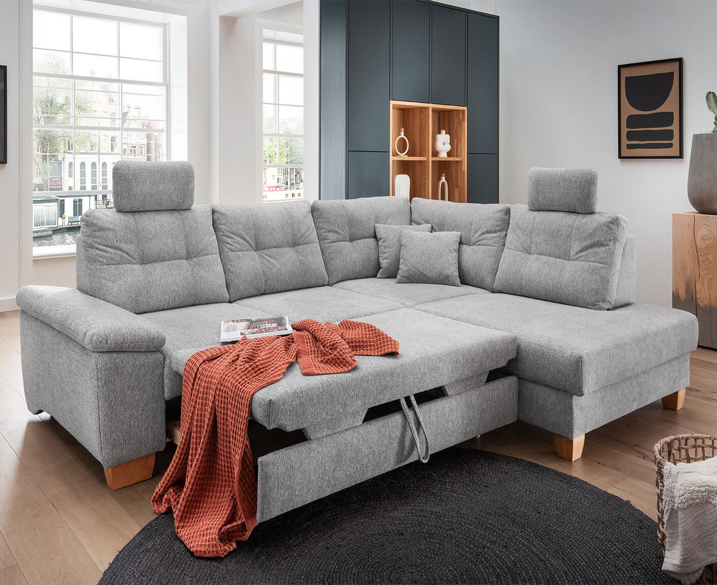 Bergamo Ecksofa 206 x 264 cm, mit Schlaffunktion und Bettkasten, Corto