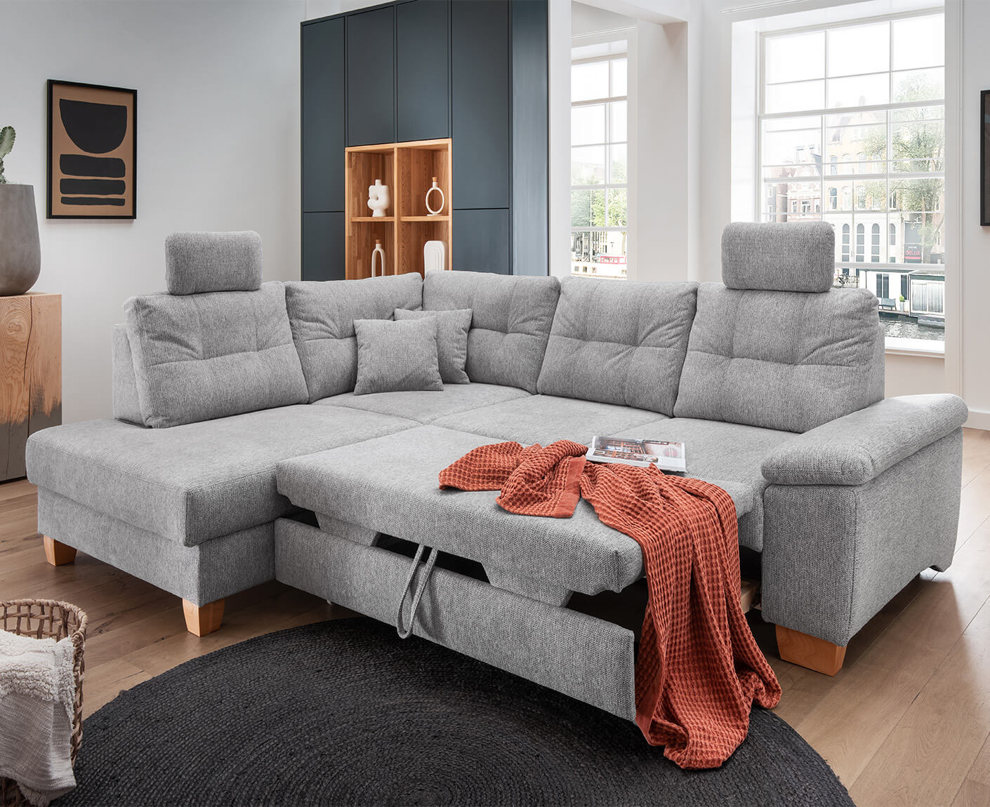 Bergamo Ecksofa 206 x 264 cm, mit Schlaffunktion und Bettkasten, Corto