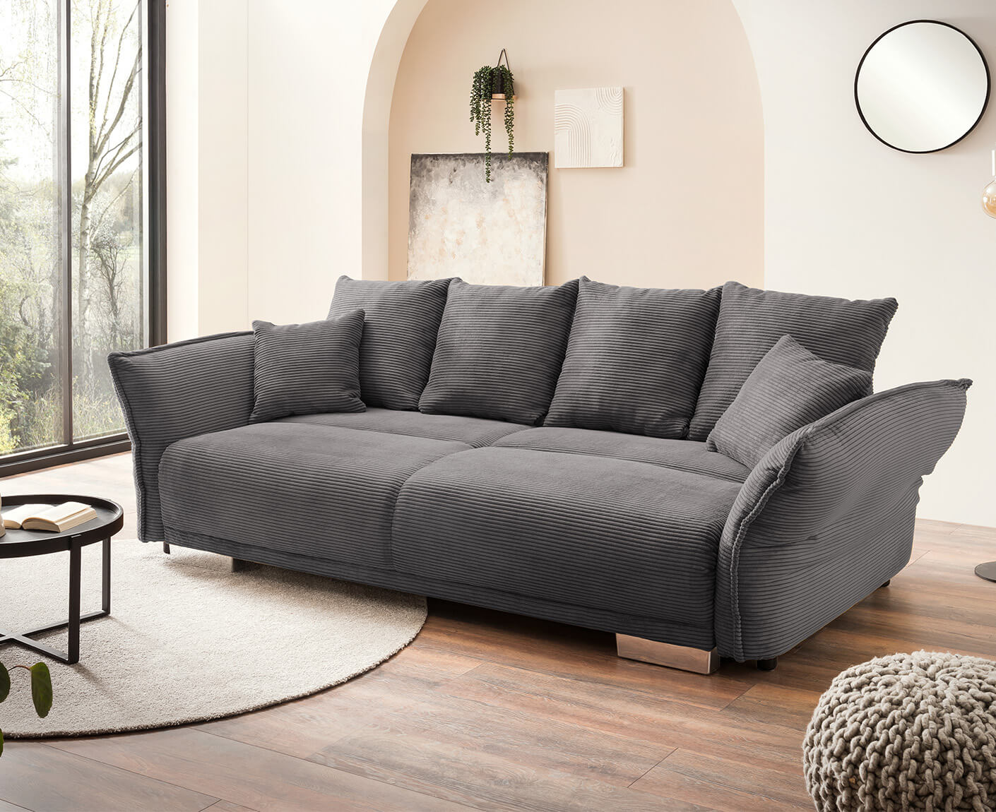 Pomezia Bigsofa 242 x 131 cm, mit Schlaffunktion und Bettkasten, Cord