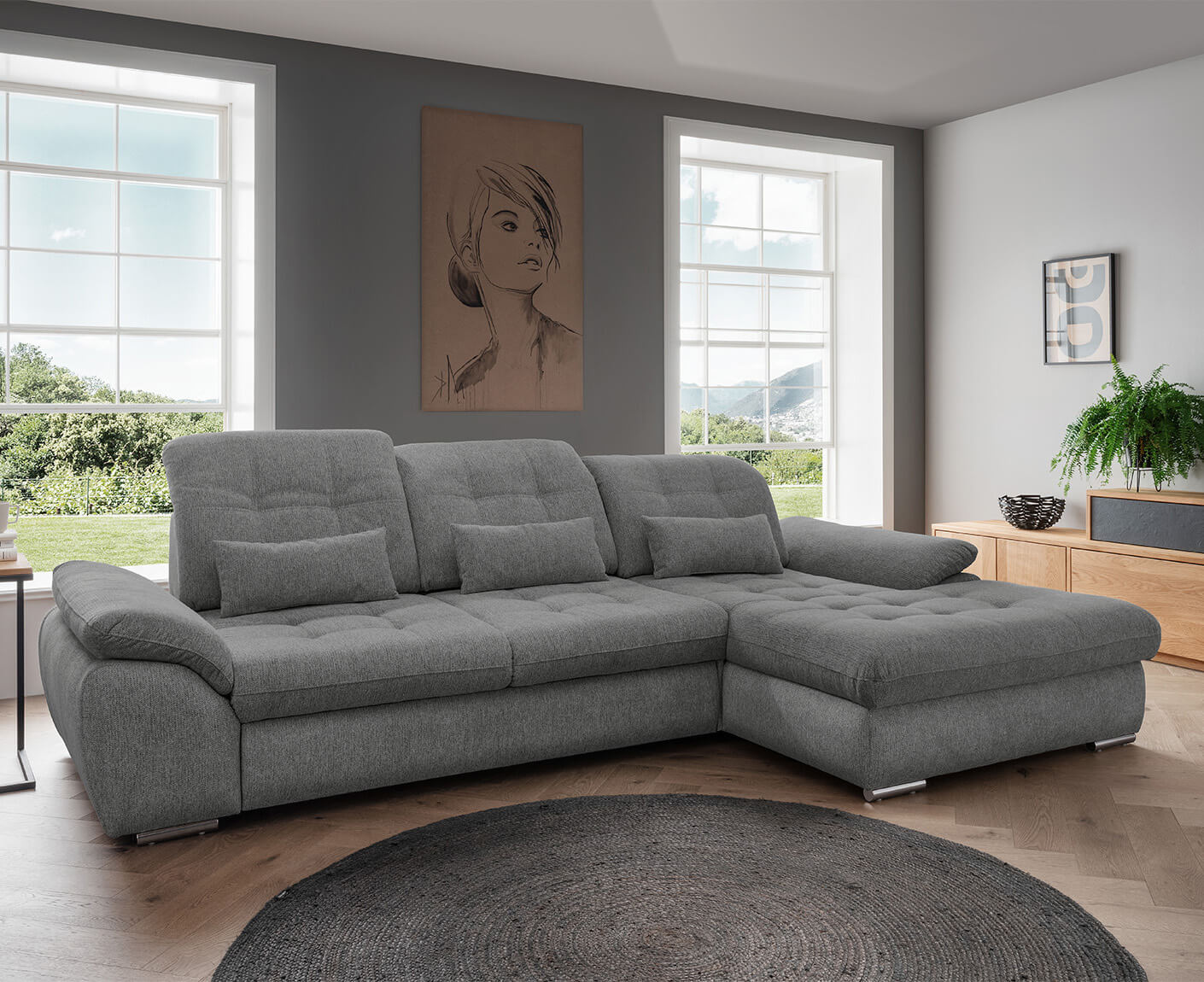 Rovigo Ecksofa 314 x 184 cm, mit Schlaffunktion und Bettkasten, Coroni