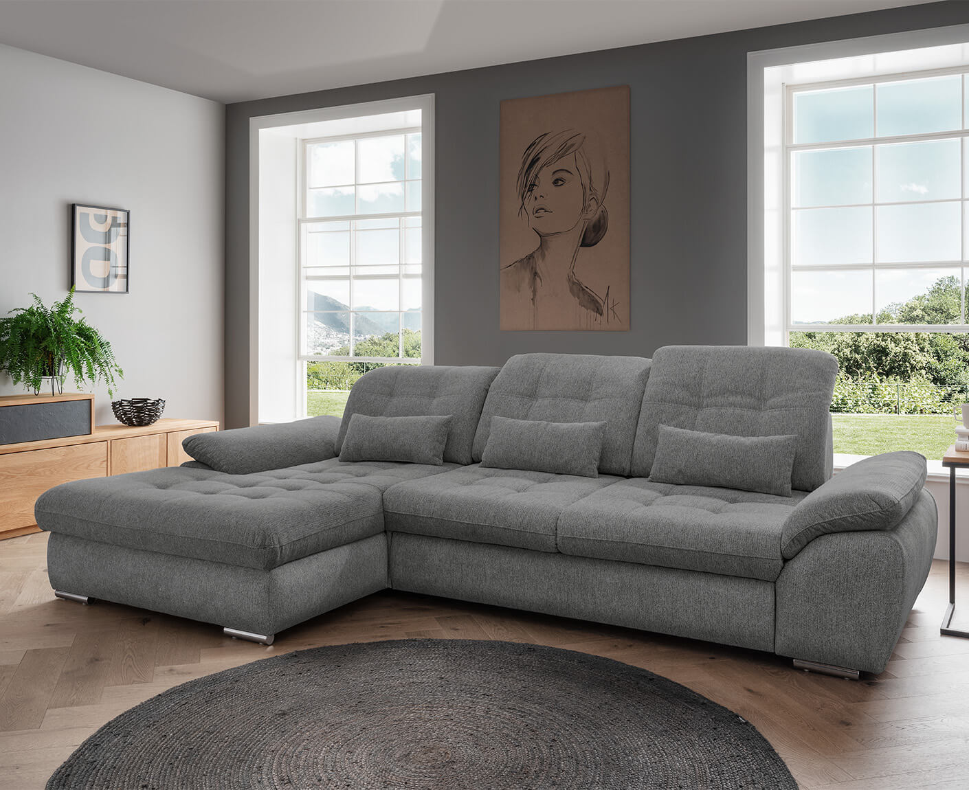 Rovigo Ecksofa 314 x 184 cm, mit Schlaffunktion und Bettkasten, Coroni