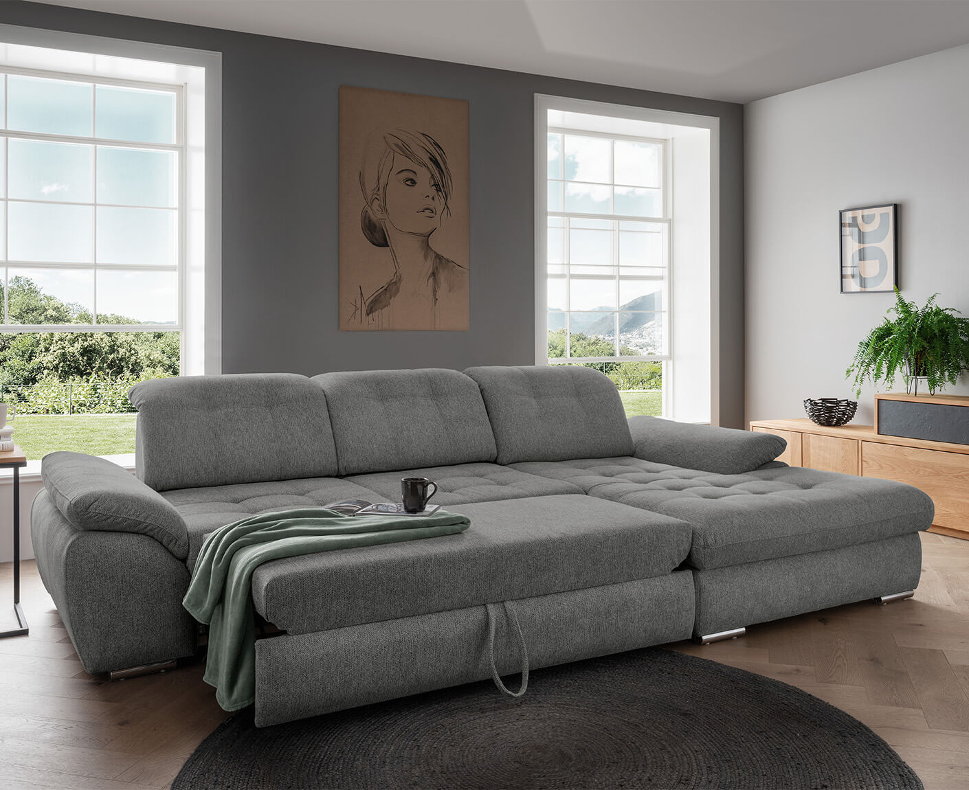 Rovigo Ecksofa 314 x 184 cm, mit Schlaffunktion und Bettkasten, Coroni