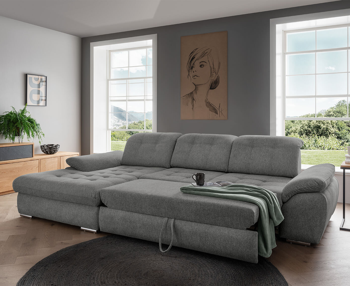 Rovigo Ecksofa 314 x 184 cm, mit Schlaffunktion und Bettkasten, Coroni