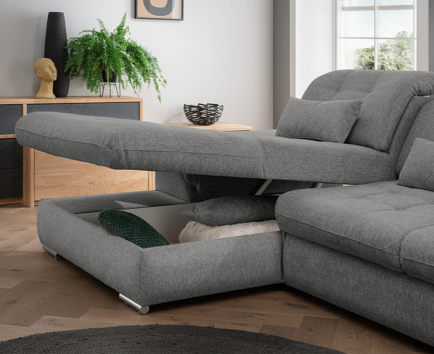 Rovigo Ecksofa 314 x 184 cm, mit Schlaffunktion und Bettkasten, Coroni