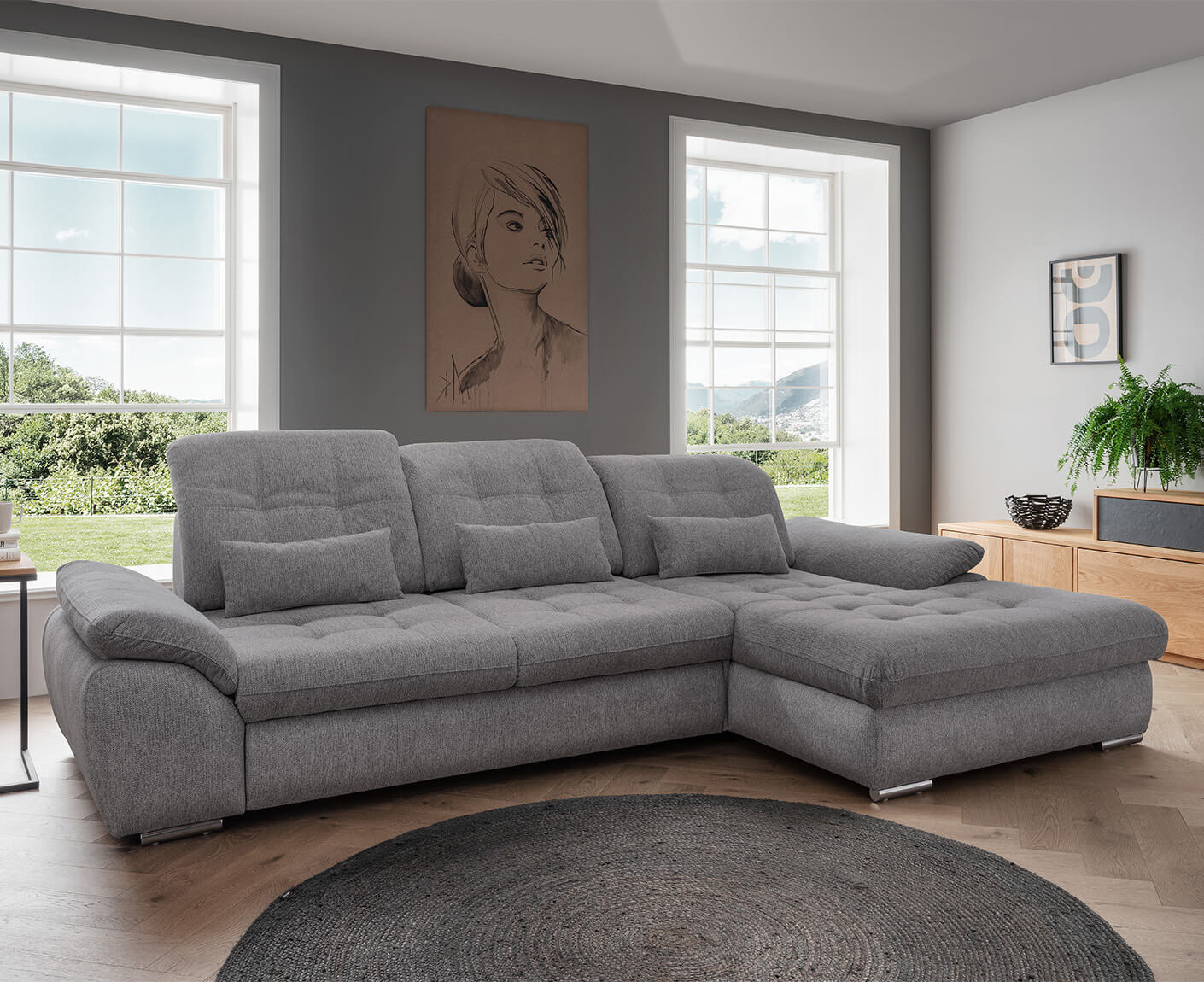 Rovigo Ecksofa 314 x 184 cm, mit Schlaffunktion und Bettkasten, Corto