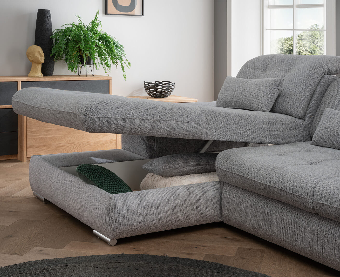 Rovigo Ecksofa 314 x 184 cm, mit Schlaffunktion und Bettkasten, Corto