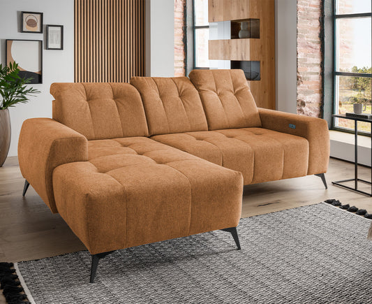 Sassari Ecksofa 258 x 180 cm, mit elektrischem Sitzvorschub, Corto