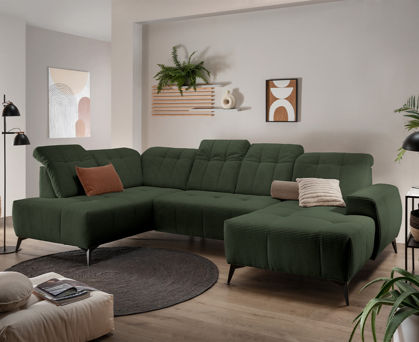 Sassari Wohnlandschaft 200 x 337 x 180 cm, mit elektrischem Sitzvorschub, Cord