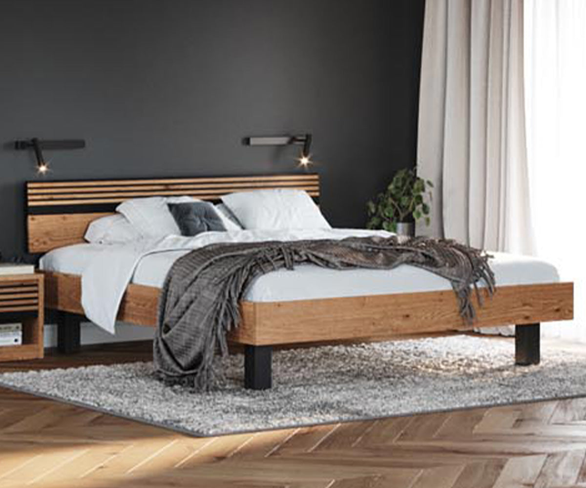 Ravello Massivholz Bett Doppelbett Ehebett 140-180x200cm Eiche, Schwarz