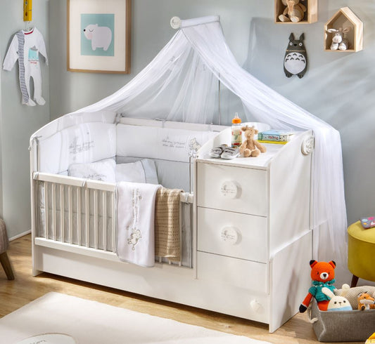 Cilek BABY COTTON Babybett L mit Zubehör mitwachsend Kinderbett Bett Weiß - Voelpe