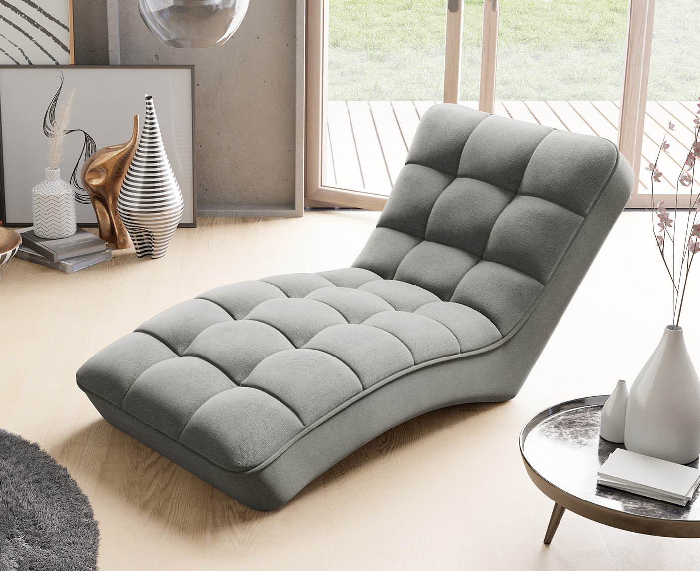 Loren Relaxliege 170x85 cm Grau (Velour - Gojo)