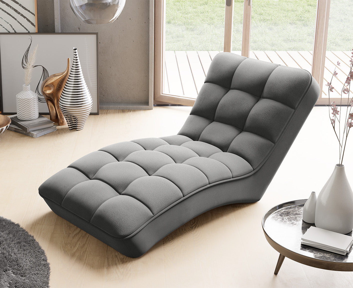 Loren Relaxliege 170x85 cm Grau (Velour - Gojo)