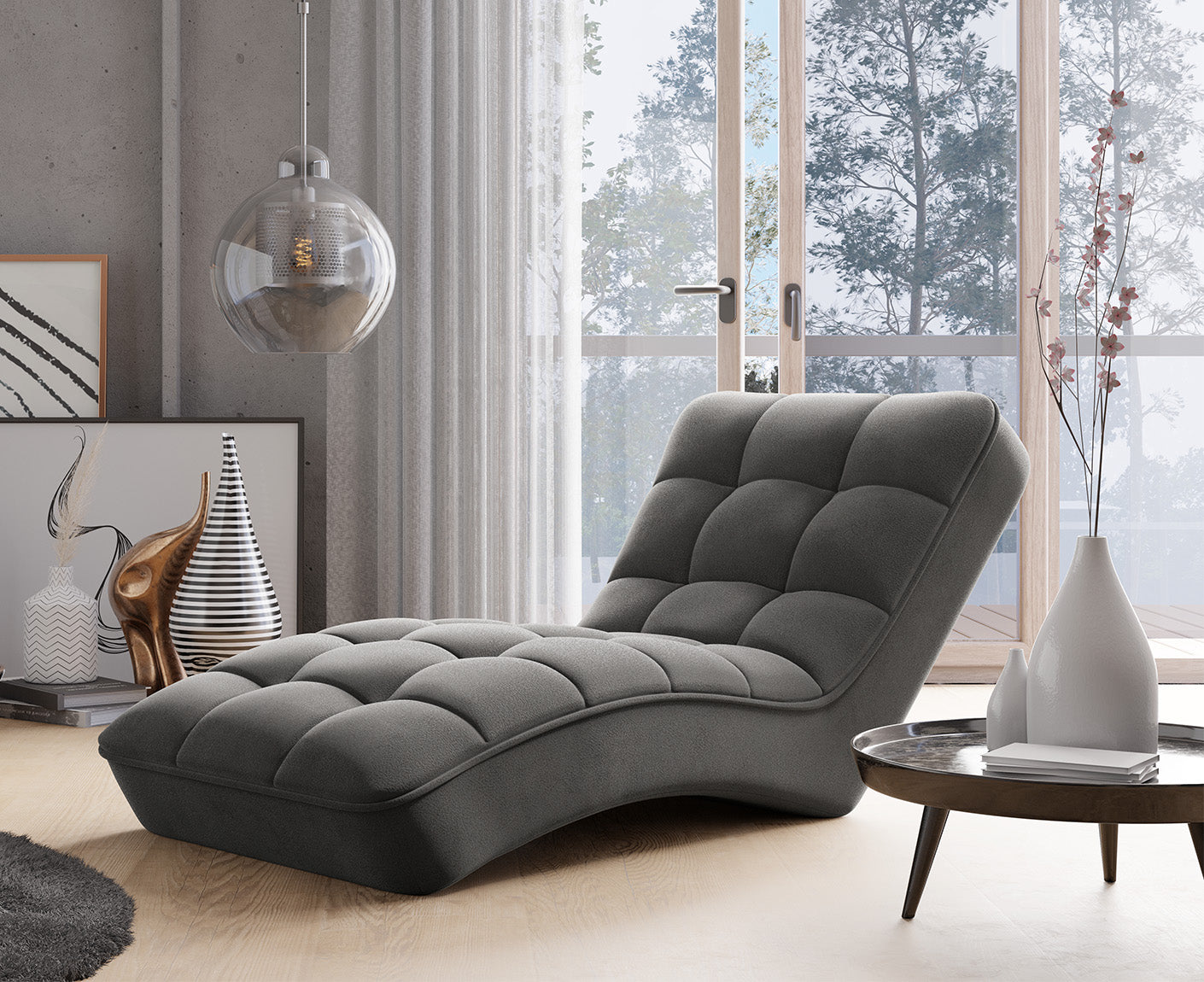 Loren Relaxliege 170x85 cm Grau (Velour - Gojo)