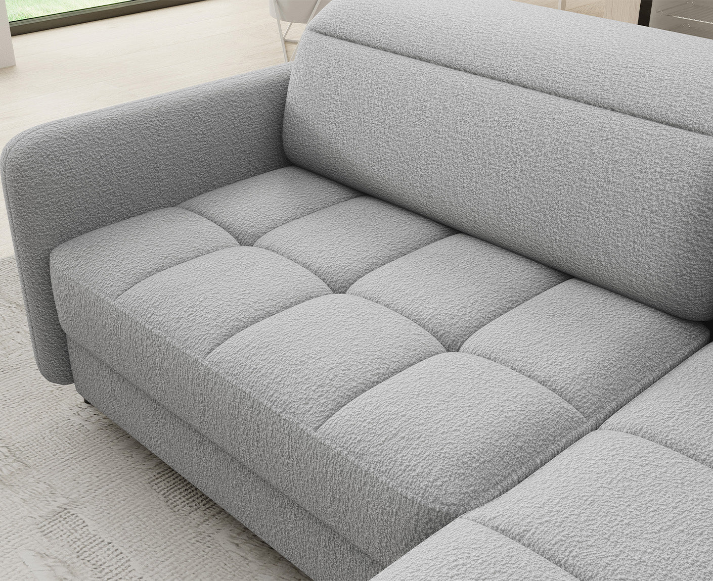 Barea Ecksofa 208x160 cm, mit Schlaffunktion und Bettkasten (Bouclé)