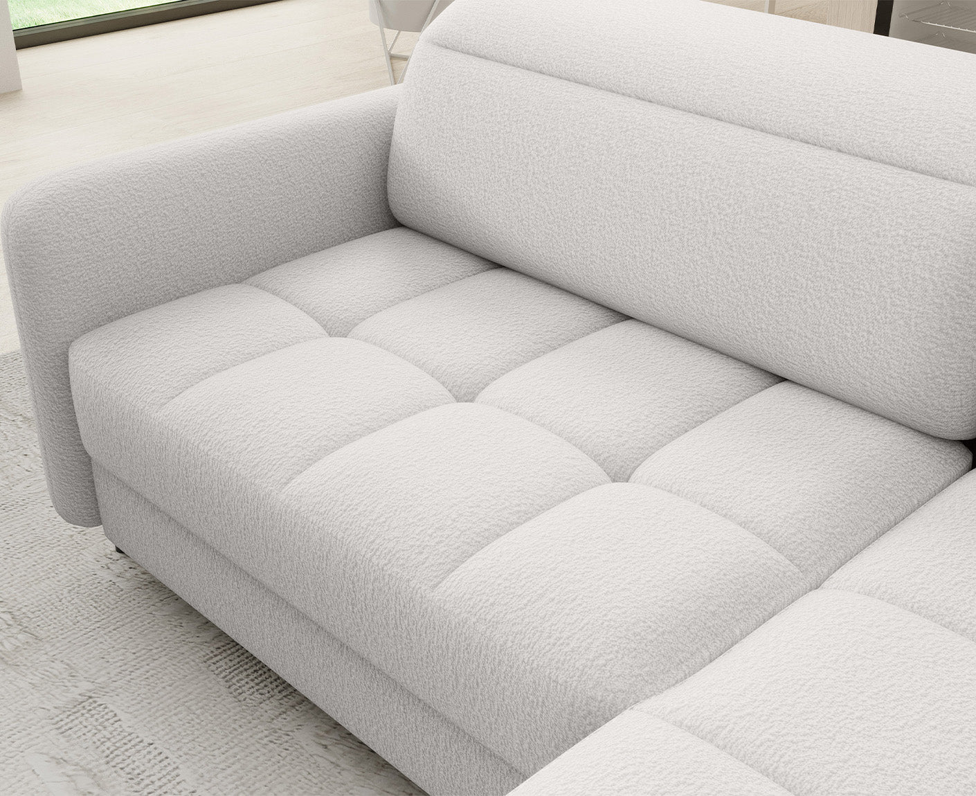 Barea Ecksofa 208x160 cm, mit Schlaffunktion und Bettkasten (Bouclé)