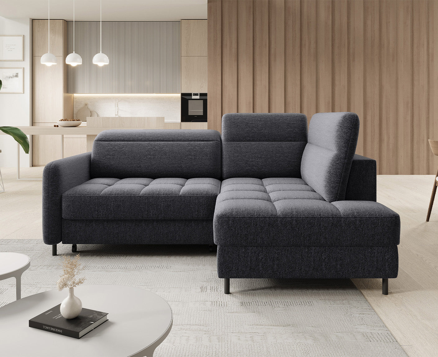 Barea Ecksofa 208x160 cm, mit Schlaffunktion und Bettkasten (Microvelour)